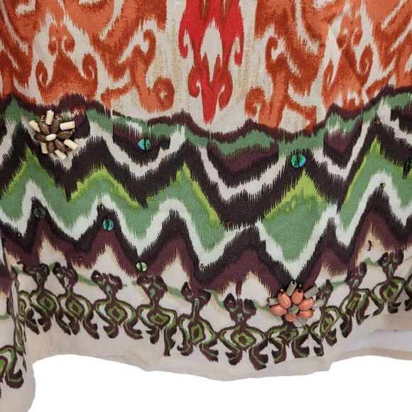 Vtg R&K Dress Boho Tribal Sleeveless Shift Tea Length Warm Neutrals Beaded Sz 8 - Picture 4 of 13
